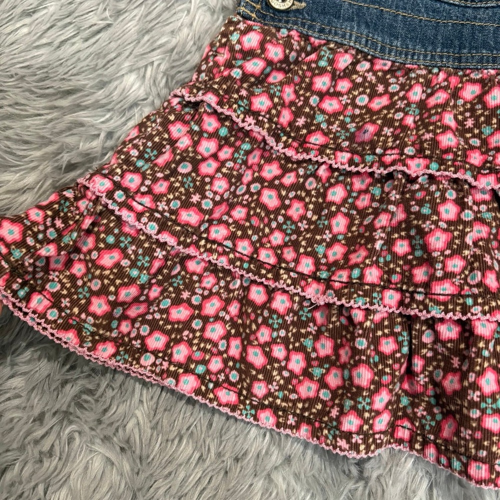Vintage Oshkosh B'Gosh Overall Denim Corduroy Layer Ruffle Dress Floral 24 Month - Picture 3 of 7